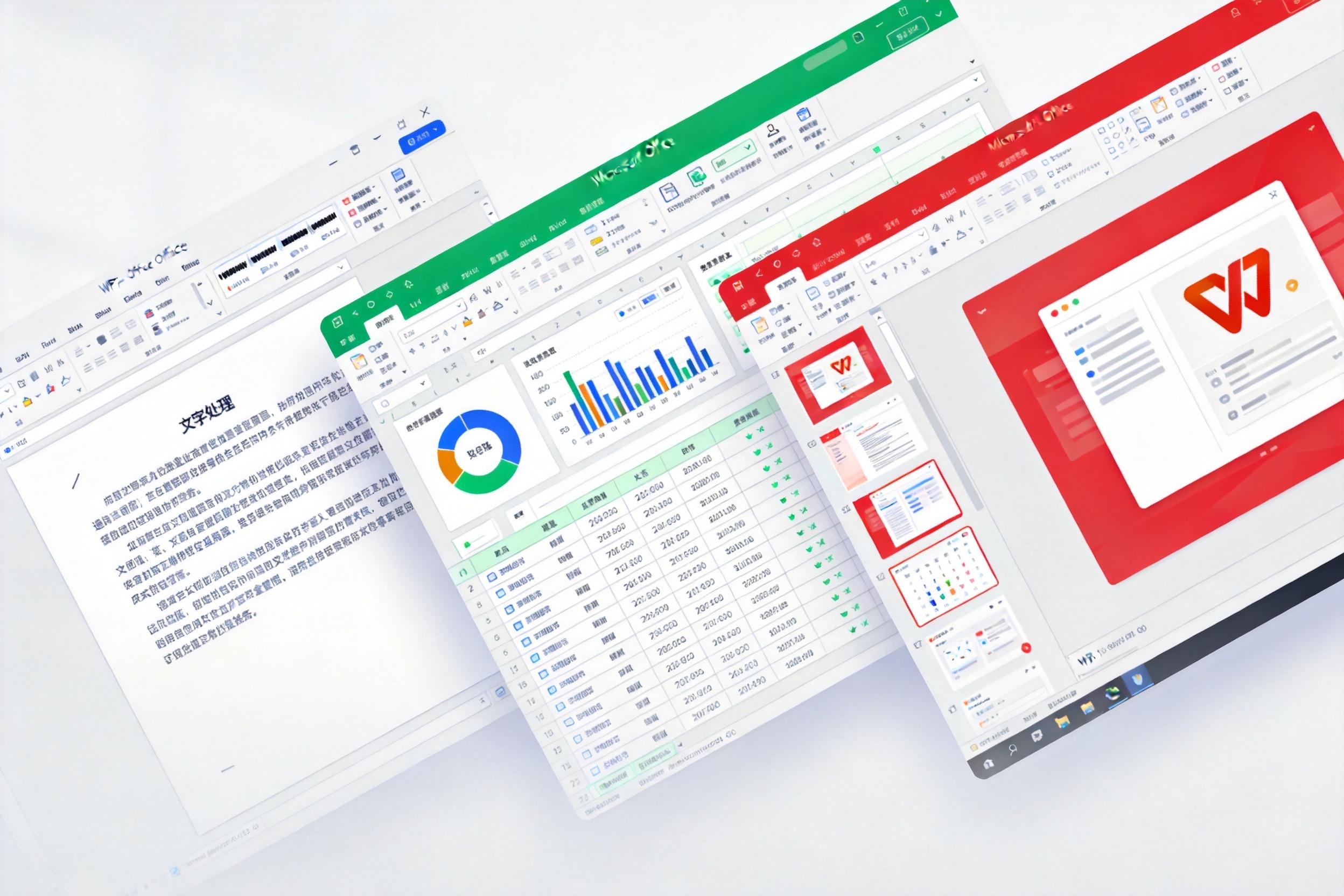 WPS Office 产品界面展示 - 文档、表格、演示三大组件